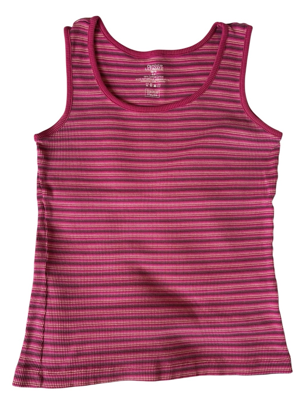 Denver Hayes Pink Striped Ribbed Cotton Tank Top